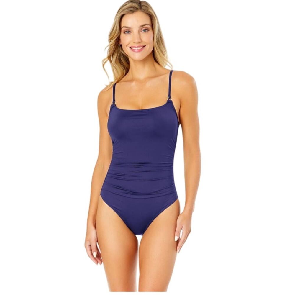 Anne  Cole  Live  in Color  Navy  Shirred  One‑Piece  Swimsuit  Size 14  NWT